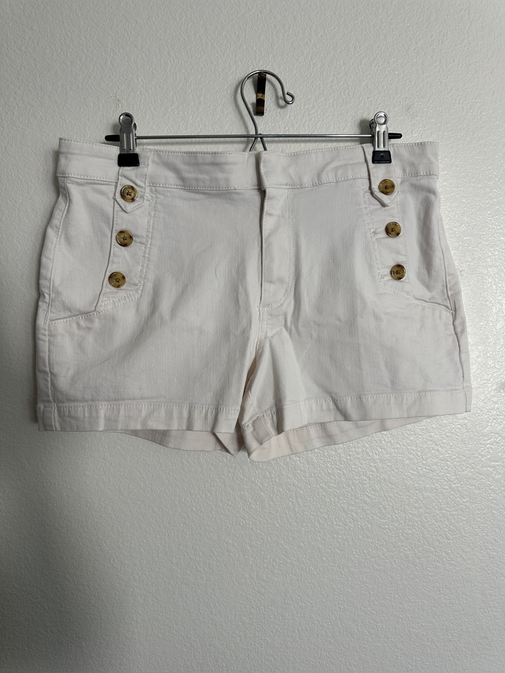 LOFT White High-Waist Button-Accent Women's Shorts